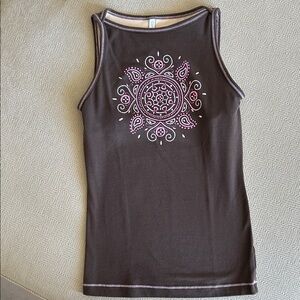 Brown Sleeveless Top with Pink Pattern